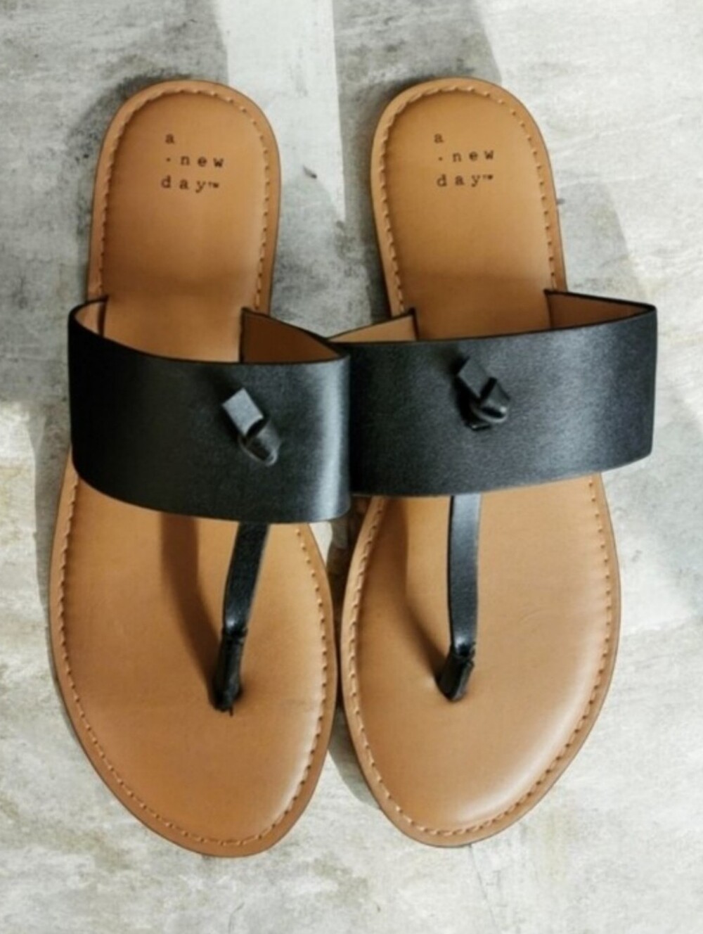 a new day Black and Tan Wide-strap Toe-Post Sandals for Women